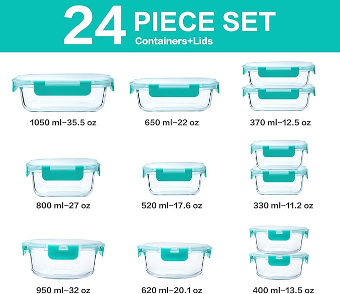 24-Piece Glass Food Storage Containers