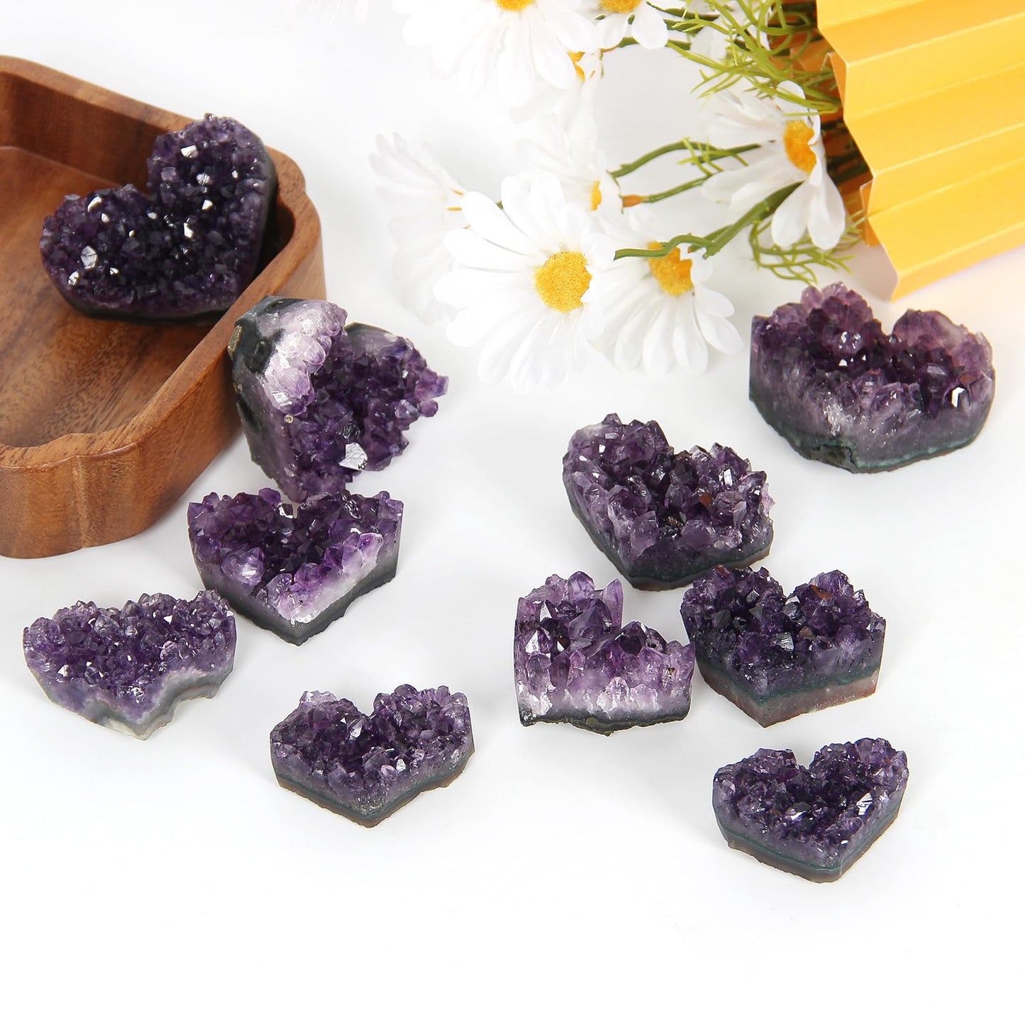 90-110g 1PC Amethyst Heart Cluster, Natural Crystals and Healing Stones- Amethyst Crystal for Decoration, Wicca & Reiki High Energy Healing Crystals, Heart Gifts, Gemstone Valentine’s Gift
