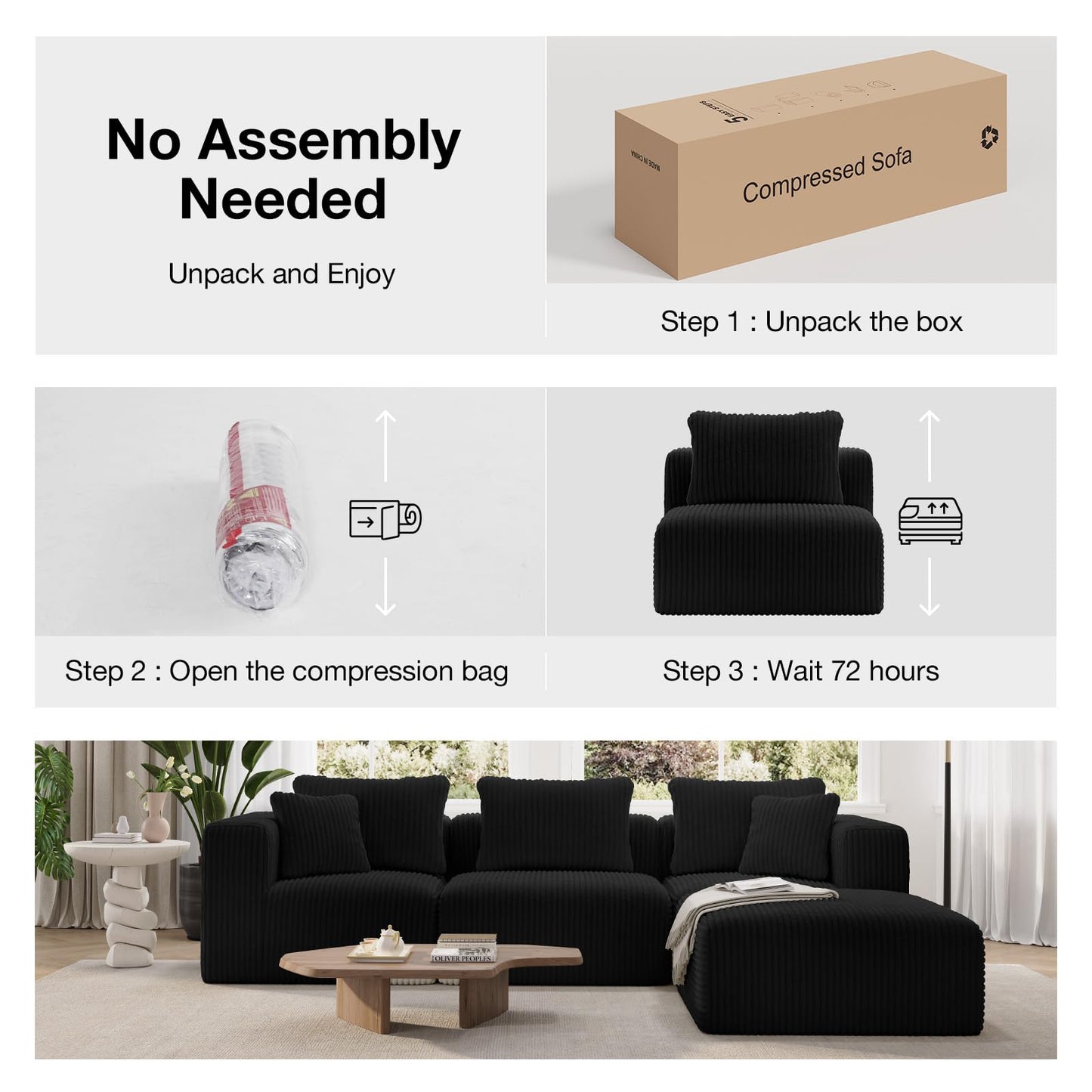 Novilla 106" Modular Sectional Sofa, Modern Cloud Sectional Couch with Smarts Coil® Support, L-Shape Boneless Couch for Living Room Apartments Bedroom, No Assembly Required (3 Seat w/ 1 Ottoman)