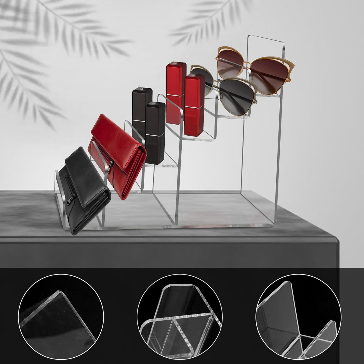 Acrylic Wallet Display Stand Purse Handbag Organizer, Clear Jewelry Riser Display Stand Purse Display Rack, Acrylic Display Shelf for Cosmetic Perfume Jewelry Sunglasses Handbag (2 PCS-6 Tier)