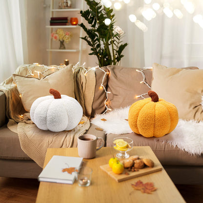 Queekay 2 Pcs Simulated Pumpkin Pillow Plush 3D Cushion Fall Halloween Decoration Pumpkin Stuffed Throw Pillow for Autumn Thanksgiving Christmas Home Sofa(Ginger,11 x 9.5 inch)