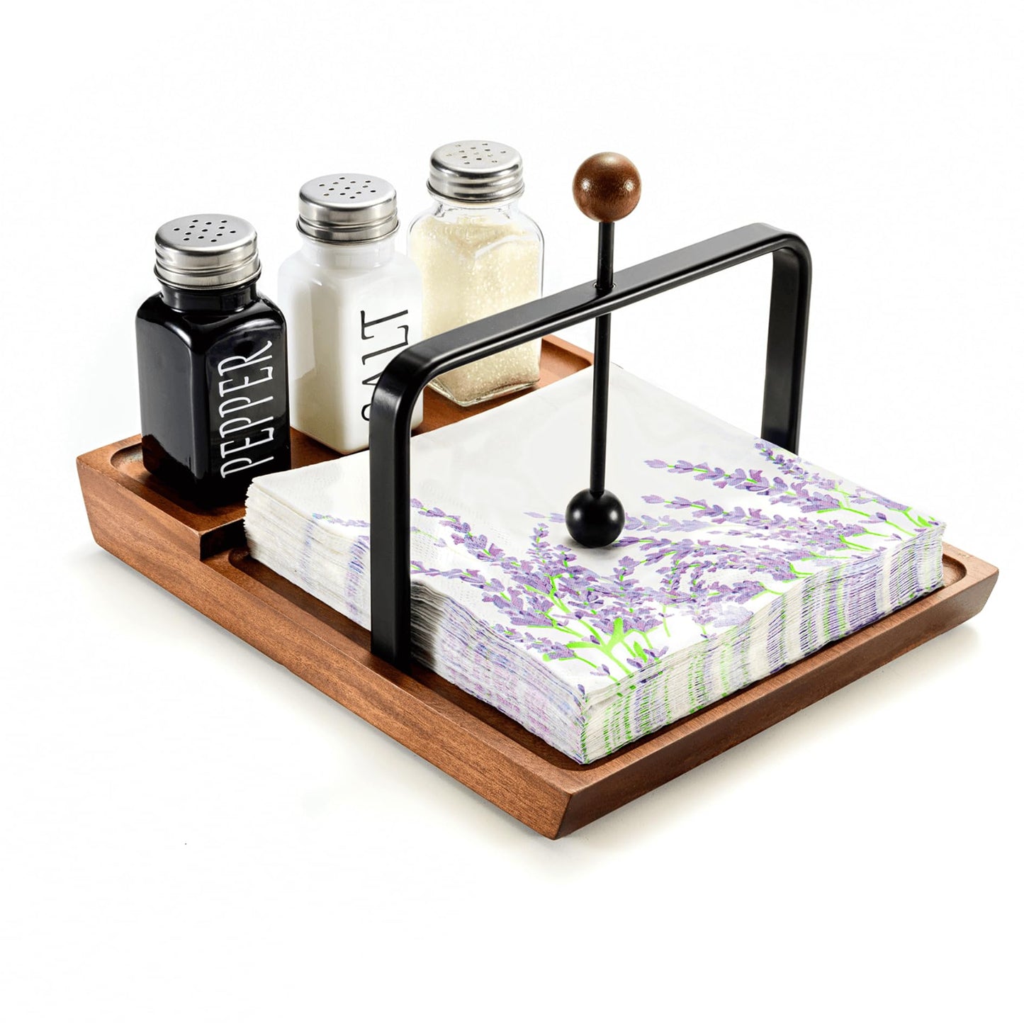 Wooden Napkin Holder – Multifunctional Napkin Holder for Table & Kitchen, Includes Space for Condiments – Perfect for Home, Kitchen, and Holiday Gatherings
