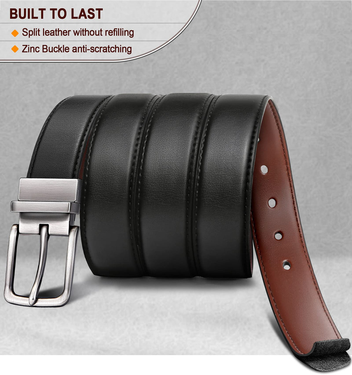 BULLIANT Men's Belt,Reversible Belt Adjustable For Gift Men 1.25”-Cut For Fit-2 Sides in 1 Belt(Not 2)(Black/Light Brown,32"-34" Waist Adjustable)