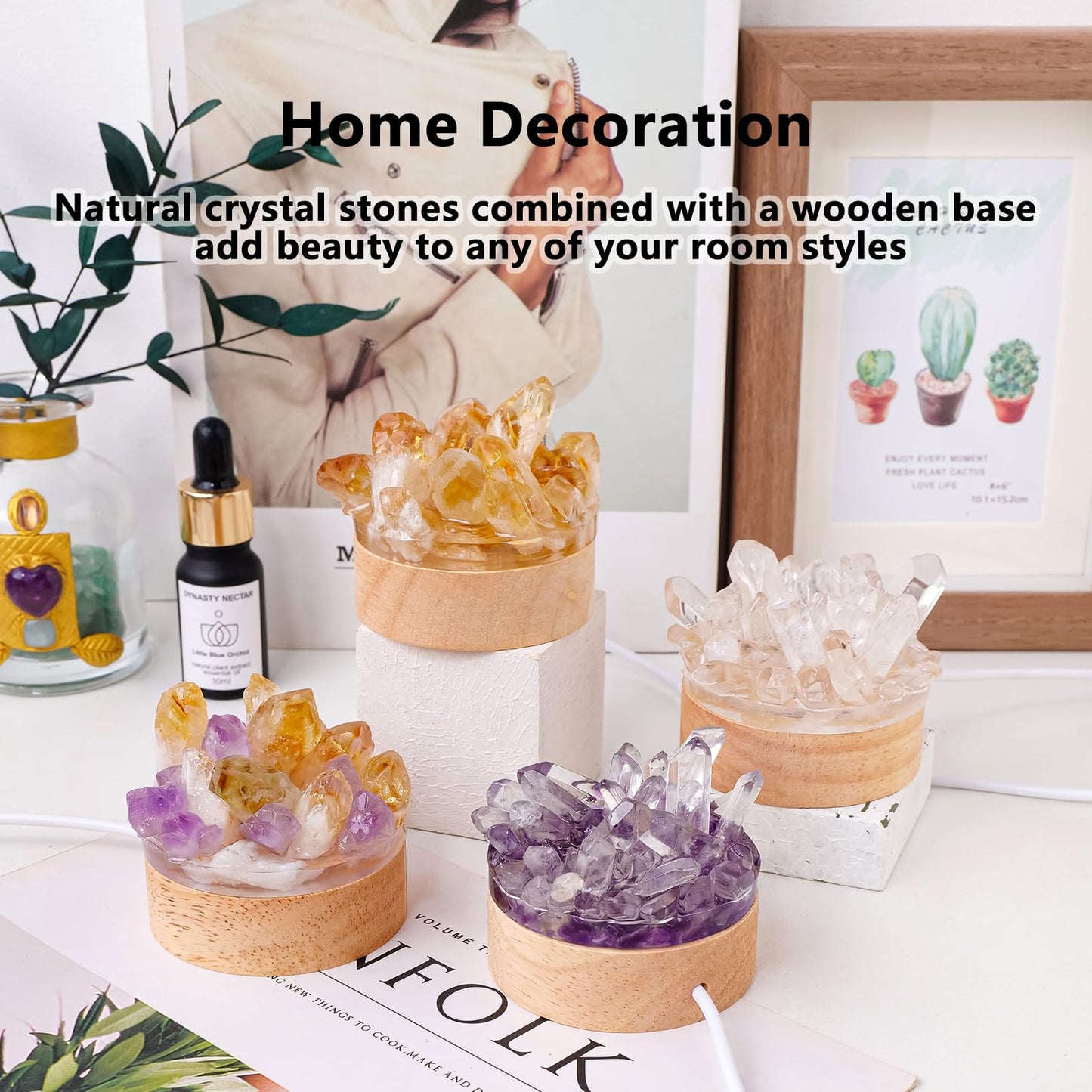 Runyangshi Natural Crystal Night Lamp Bedroom Bedside Sleep Night Light Clear Healing Single Crystal Gemstone Quartz Ambient Light USB Powered Night Decoration Desktop Ornament for Home Decor Gift