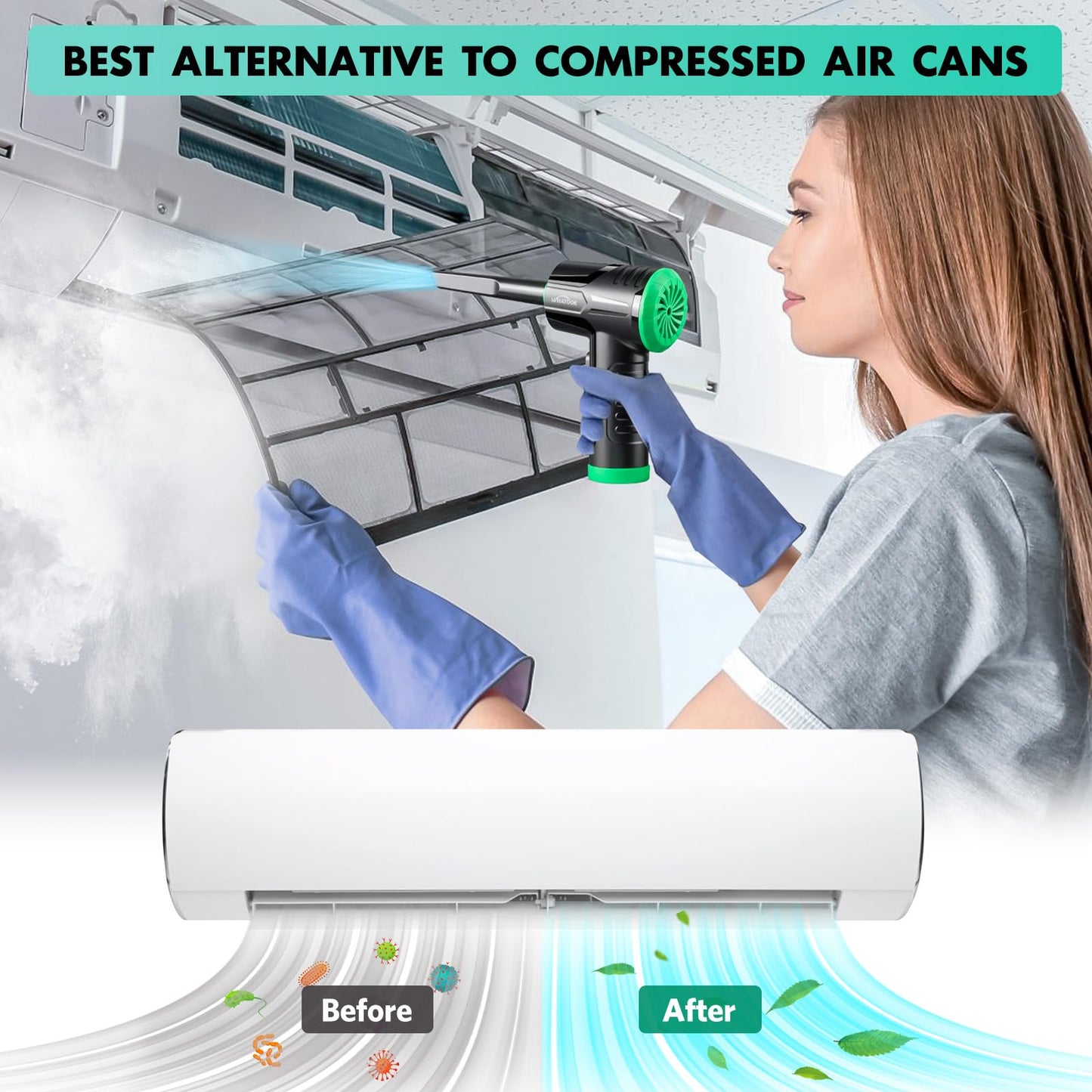 2-in-1 Computer Vacuum Cleaner，Compressed Air Duster Blower，100000 RPM & 10 Kpa Cordless Car Hoover, Portable Handheld Keyboard Cleaner Kit for PC Computer Desk Dust Cleaning，Green