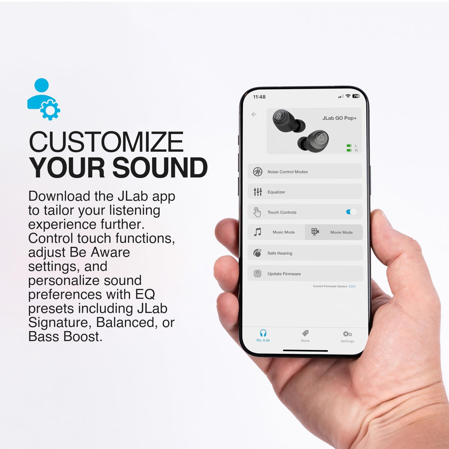 JLab Go Air Pop+ True Wireless Earbuds, In Ear Headphones, Bluetooth Earphones, 35H Playtime Ear Buds, Bluetooth Earbuds with Microphone, USB-C Charging Case, Dual Connect, EQ3 Sound, Midnight Black