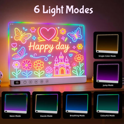 16" Rechargeable LED Drawing Board for Kids, Doodle LED Note Board with Colors, Neon Light Up Drawing Board with Markers&Tracing Paper, Creative Easter Birthday Christmas Gift Ideas