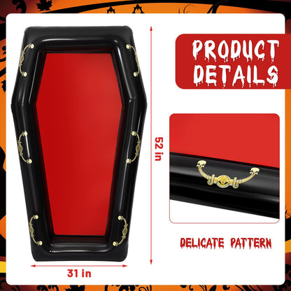 Aoriher 52 Inch Halloween Inflatable Coffin Cooler Fake Coffin Floatie Drink Ice Chest Buffet Bucket Beverage Cooler for Pool Picnic Halloween Party Decoration