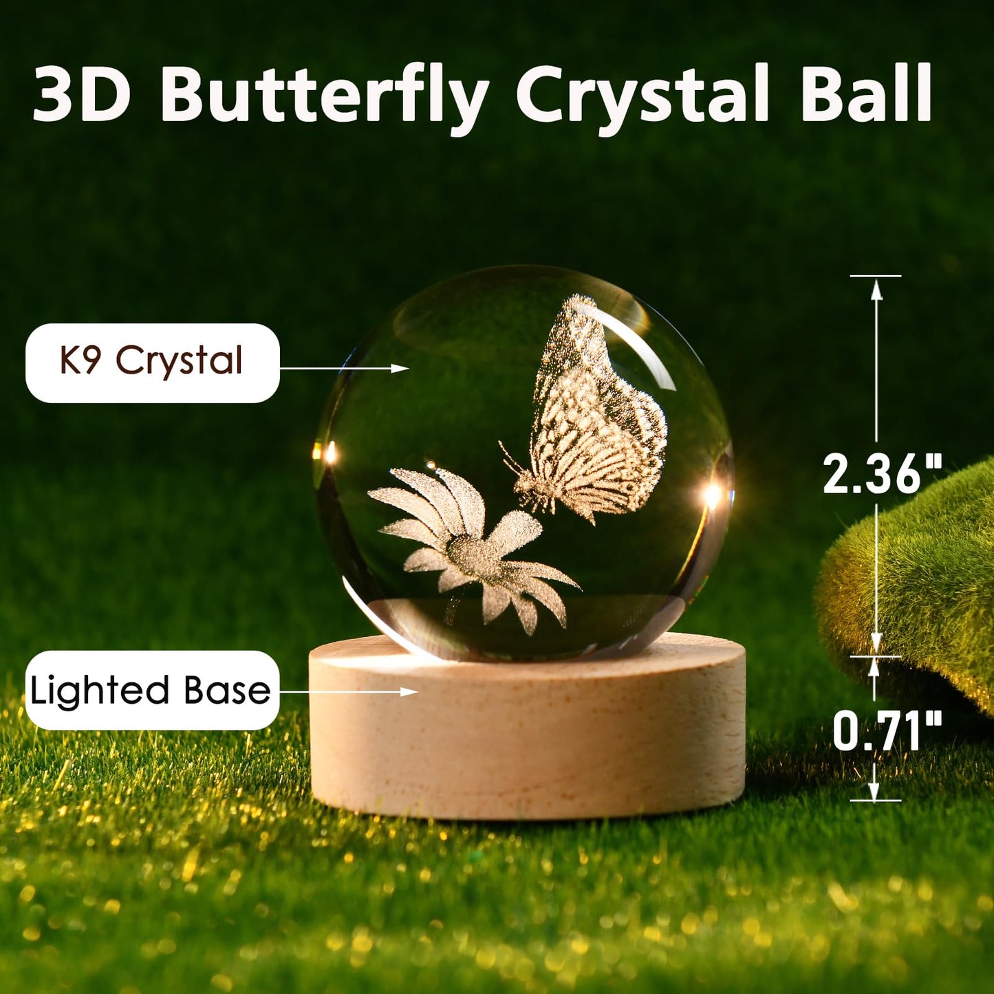 IFOLAINA Butterfly Crystal Ball Gifts Ideas for Girlfriend Wife Mom Couple Her Bithday Mothers Day 3D Butterfly on Sunflower Night Light Decorative Globes Room Decor