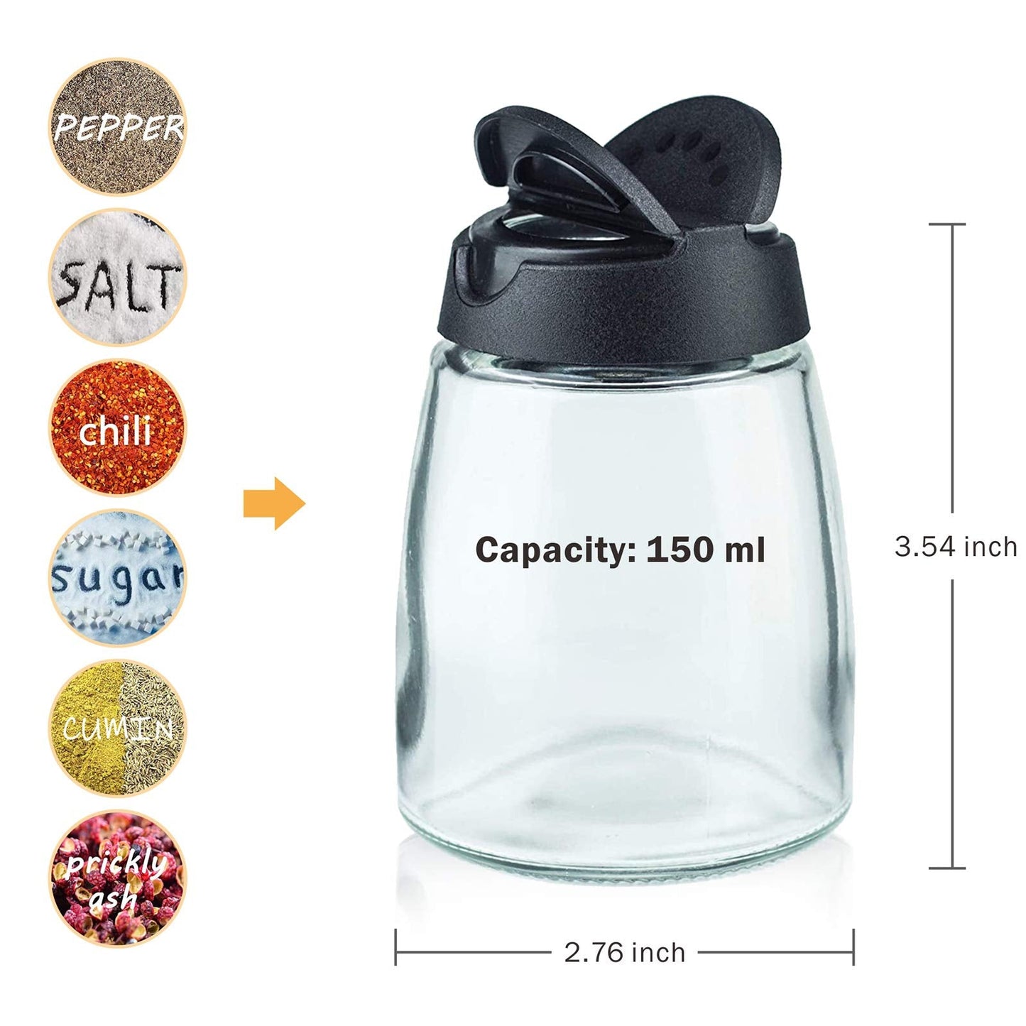 Glass Spice Jars, Double Lids Seasoning Shakers Glass Bottles Spice Shakers Sifter Barbecue Salt & Pepper Shaker Container (8PCS）