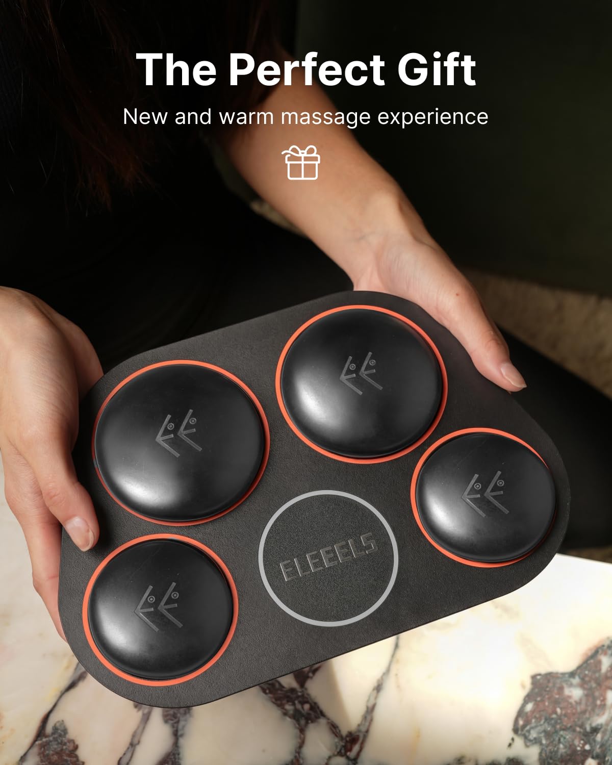 Eleeels Electric Hot Stones Massage Set, 4Pcs Basalt Hot Stones Portable Warmer Kit with 3 Adjustable Temperatures for Back Neck Shoulder Pain Relief, Sore Muscle & Fatigue, Home Spa