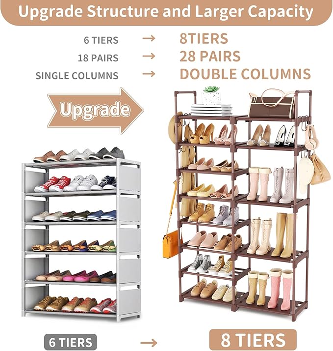 ROJASOP Shoe Rack Organizer, 8-Tier Metal Shoe Rack