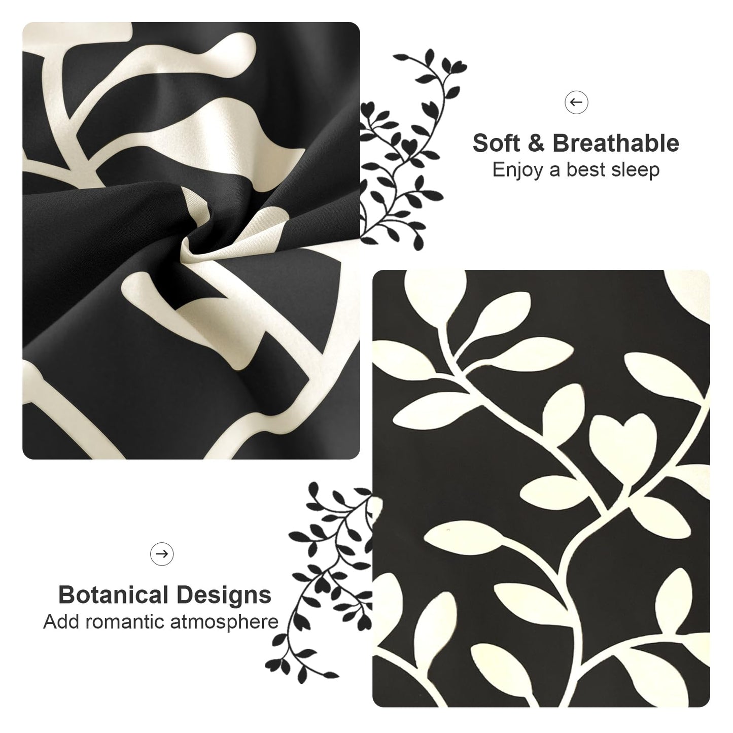 METAHOTS King Size Comforter Set - 7 Pieces White Floral Botanical Printed on Black King Comforter Set with Sheets, Soft Lightweight Microfiber Bedding Set for All Season(104"X90")