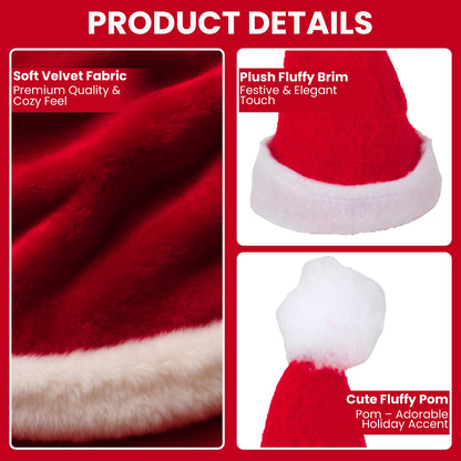Iconikal 12-Pack Mini Felt Santa Hats Red 4.5x6-Inch Christmas Decorations for Crafts Wreath Tree Ornaments Wine Bottle Toppers Holiday Bulk Pack