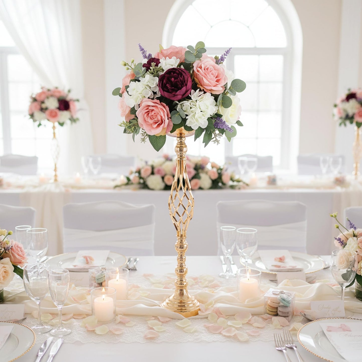 Gold Wedding Vases for Table Centerpieces - Twist Candleholder Stands, Elegant Floral Arrangement Vases, Metal Centerpieces for Reception Table Wedding Road-Leading Home Decor