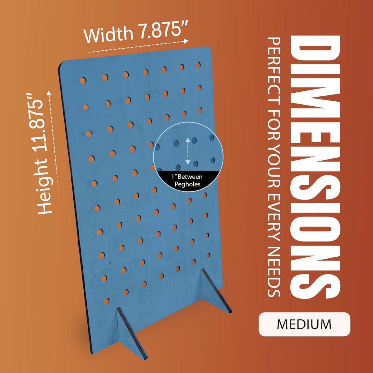 Torched Pegboard Display Stand for Jewelry, Craft Shows, Selling, Vendor Events, Tools, Peg Board Accessories Rack Organizer, Medium 8" L x 4.3" W x 12" H, Blue