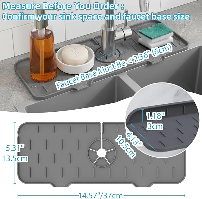 Silicone Faucet Handle Drip Catcher Drying Tray Mat Dish Soap Sponge Holder