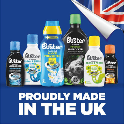Buster Kitchen Plughole Unblocker 150g, Pack of 6 - Kitchen Drains & Sinks Unblocker, Blasts Fat & Food Debris – Fast Acting Plughole Unclogger, Clears Blockages & Slow-Draining Water
