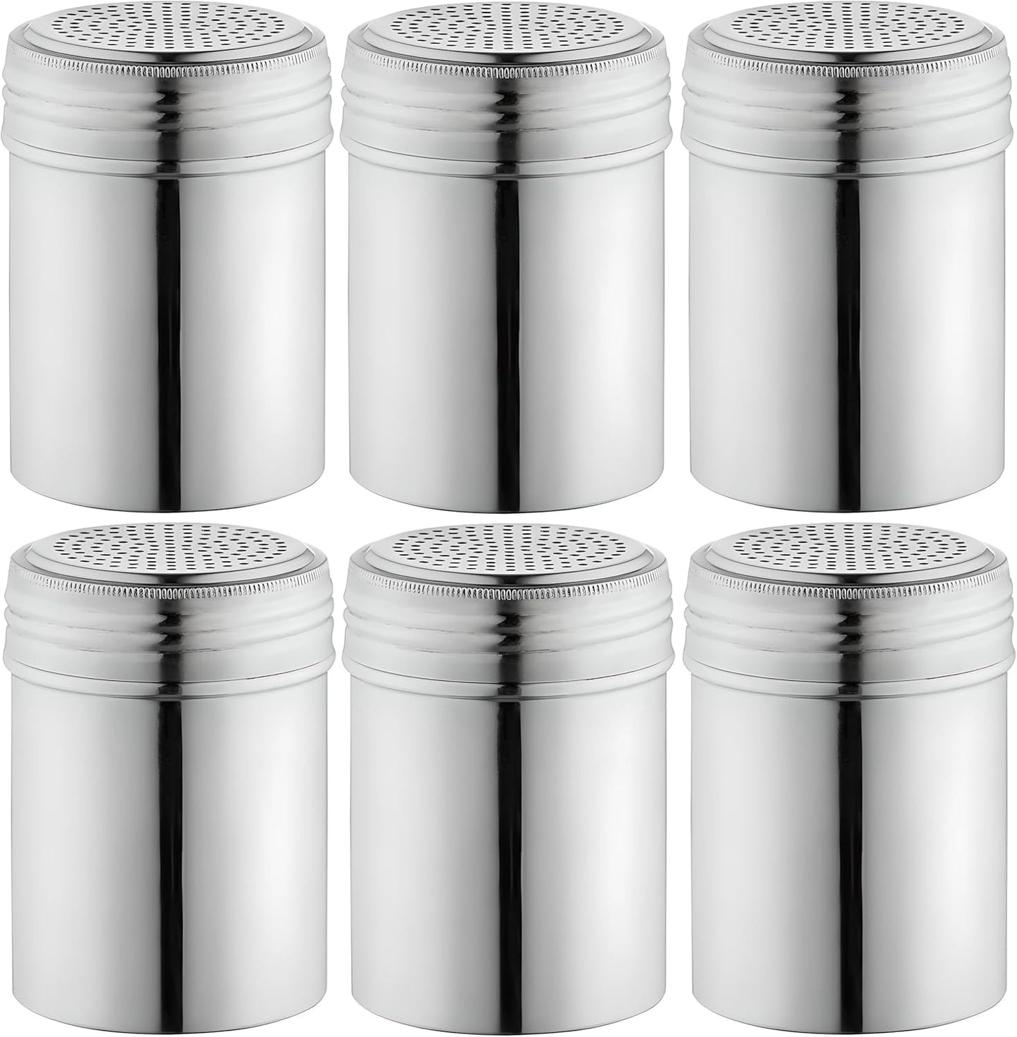OCS Parts Set of 6 Stainless Steel Dredge Shakers | Without Handles | 10 Ounce Stainless Steel Salt, Pepper, Powdered Sugar an Spice Shakers for Home and Commercial Kitchens