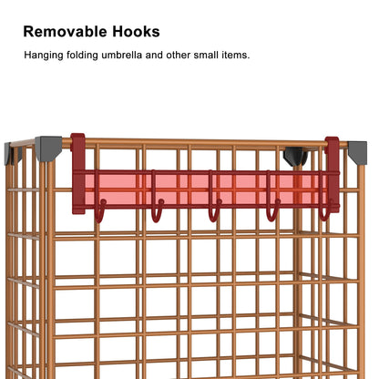 AWTATOS Umbrella Holder Entryway, Umbrella Stand Freestanding, Metal Square Umbrella Rack Organizer with a Removable Drip Tray, Hooks, Brown