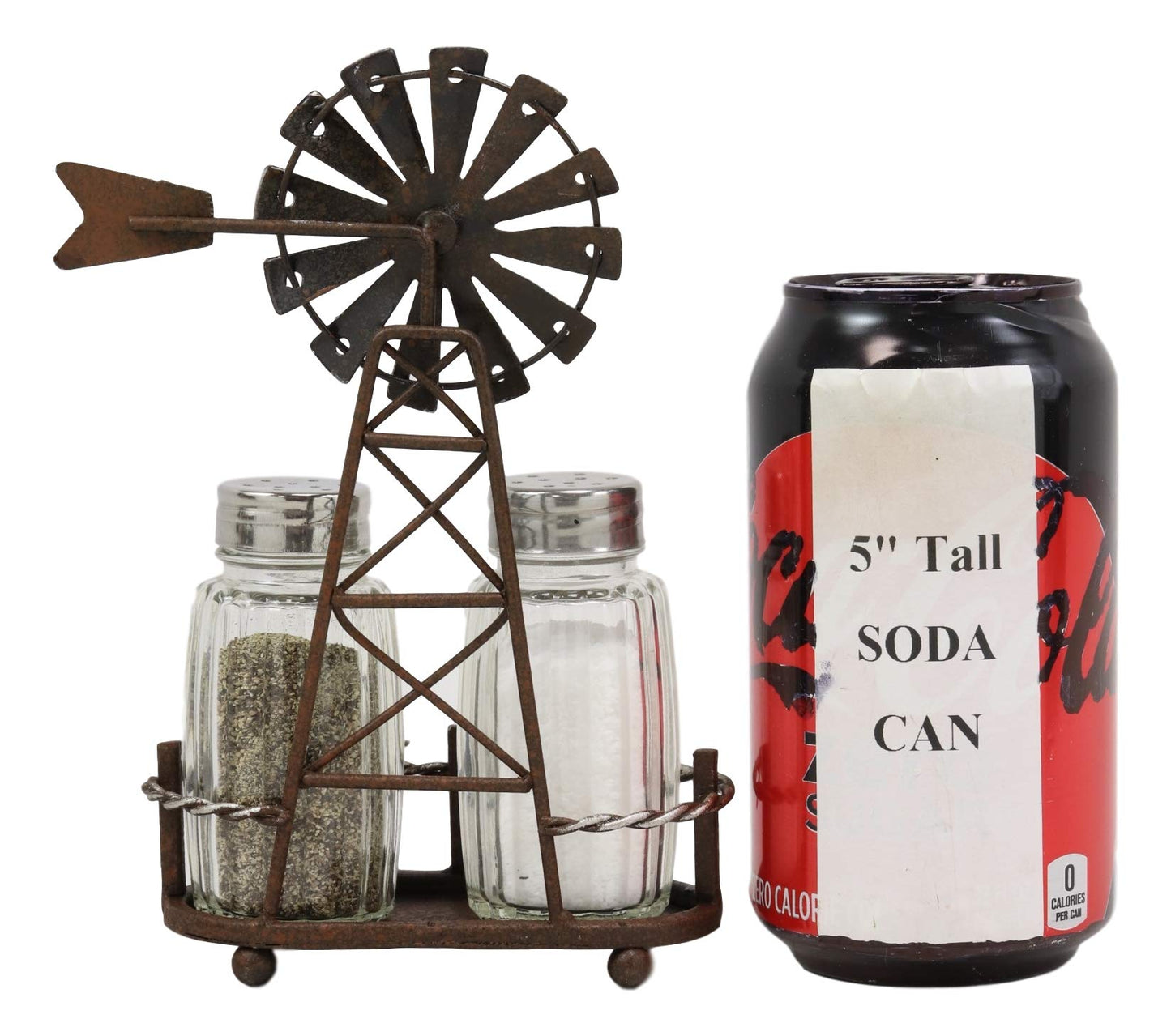 Ebros 6.5"Tall Rustic Country Farm Agricultural Windmill Outpost Salt And Pepper Shakers Holder Display Stand Set Western Kitchen Dining Home Decor Centerpiece In Aged Bronze Finish