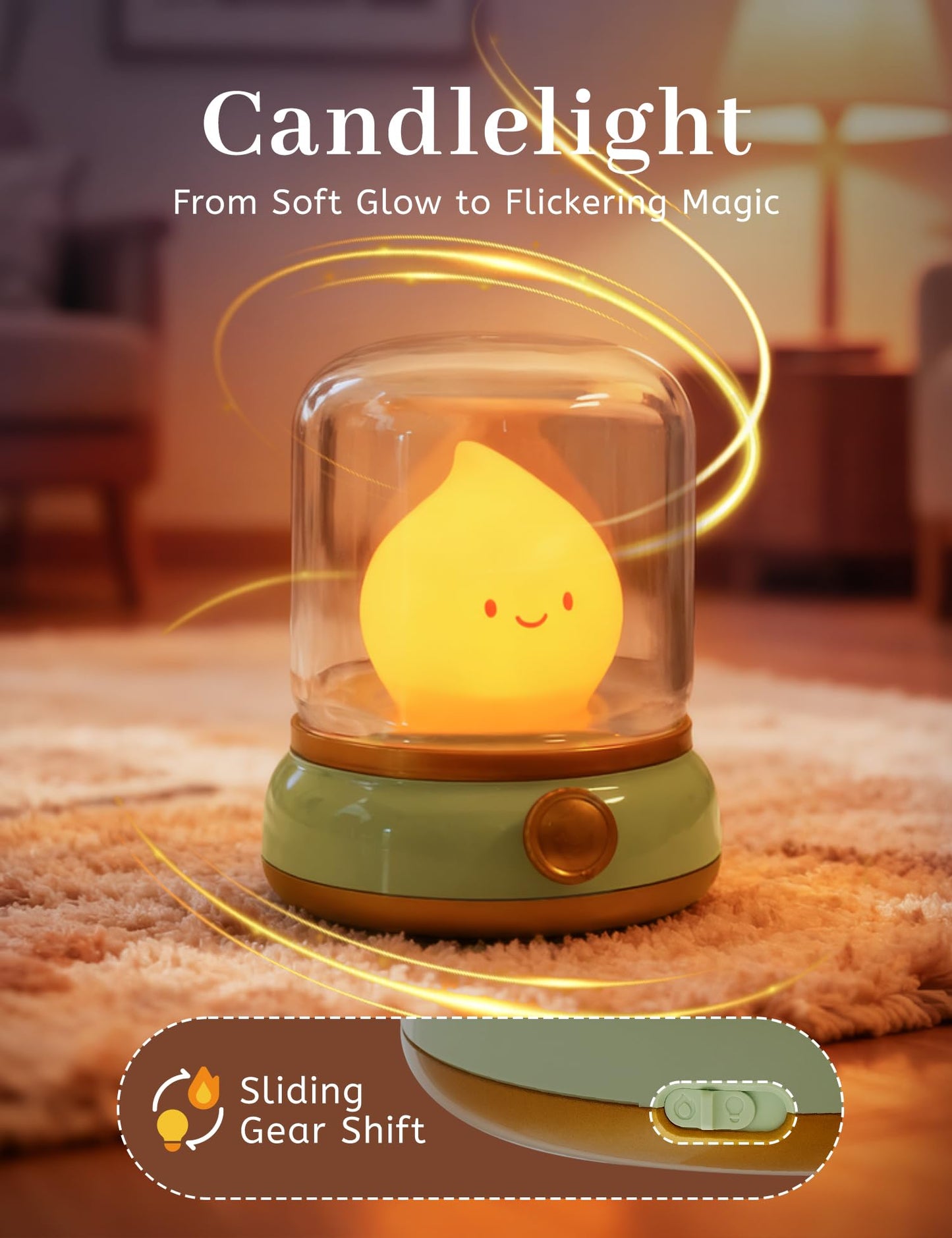 BANDIANCY Cute Smiley Night Light with White Noise, Vintage Flickering Flame Lamp, USB Rechargeable Dimmable Sleep Timer, Cozy Lamp Sleep Aid Sound Machine for Bedroom
