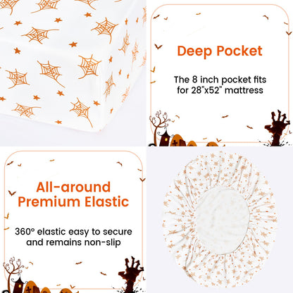 PHF 4 Piece Toddler Bedding Set, Ultra Soft Toddler Comforter Sets Include Comforter, Fitted Sheet, Flat Top Sheet and Pillowcase for Girls, Halloween Bed in A Bag for Baby Bedroom, Pumpkin