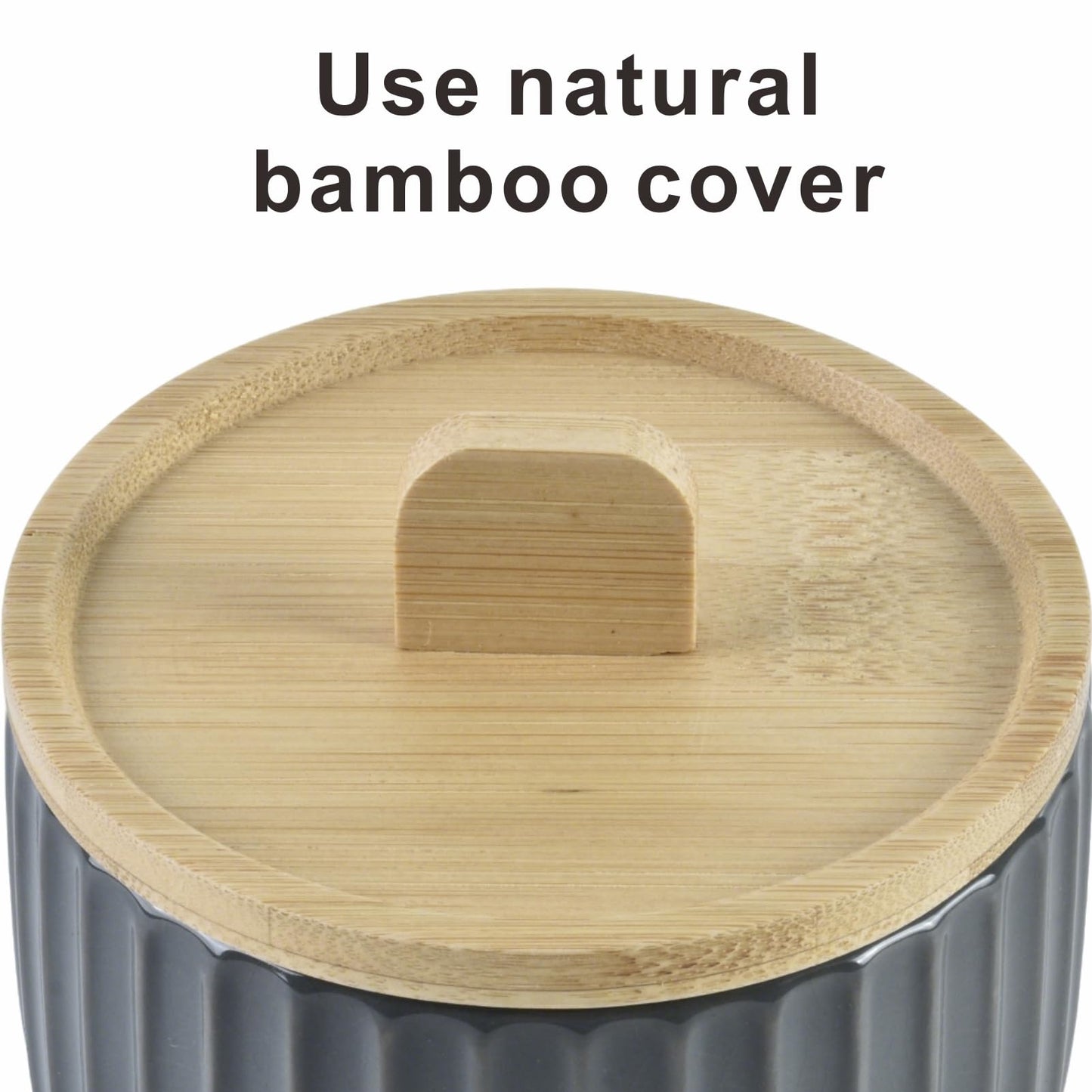 Lunavita Salt Cellar Keeper with Bamboo Lid, 14oz Big Capacity Ceramic Sugar Bowls Pepper Box, Crackle Glaze Seasoning Container Condiment Pot for Kitchen (Black Color)