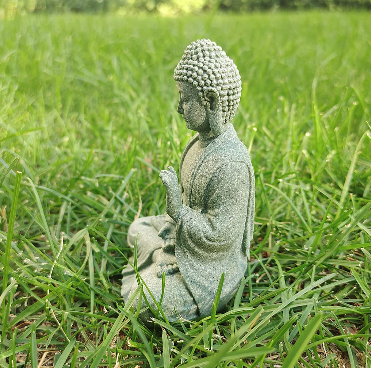 livelyfish Meditating Buddha Statue Natural Sandstone Buda Sculptures for Fish Tank Aquarium Decorations Home Zen Garden Bonsai Ornament Decor, Gifts (Fearless-Small)