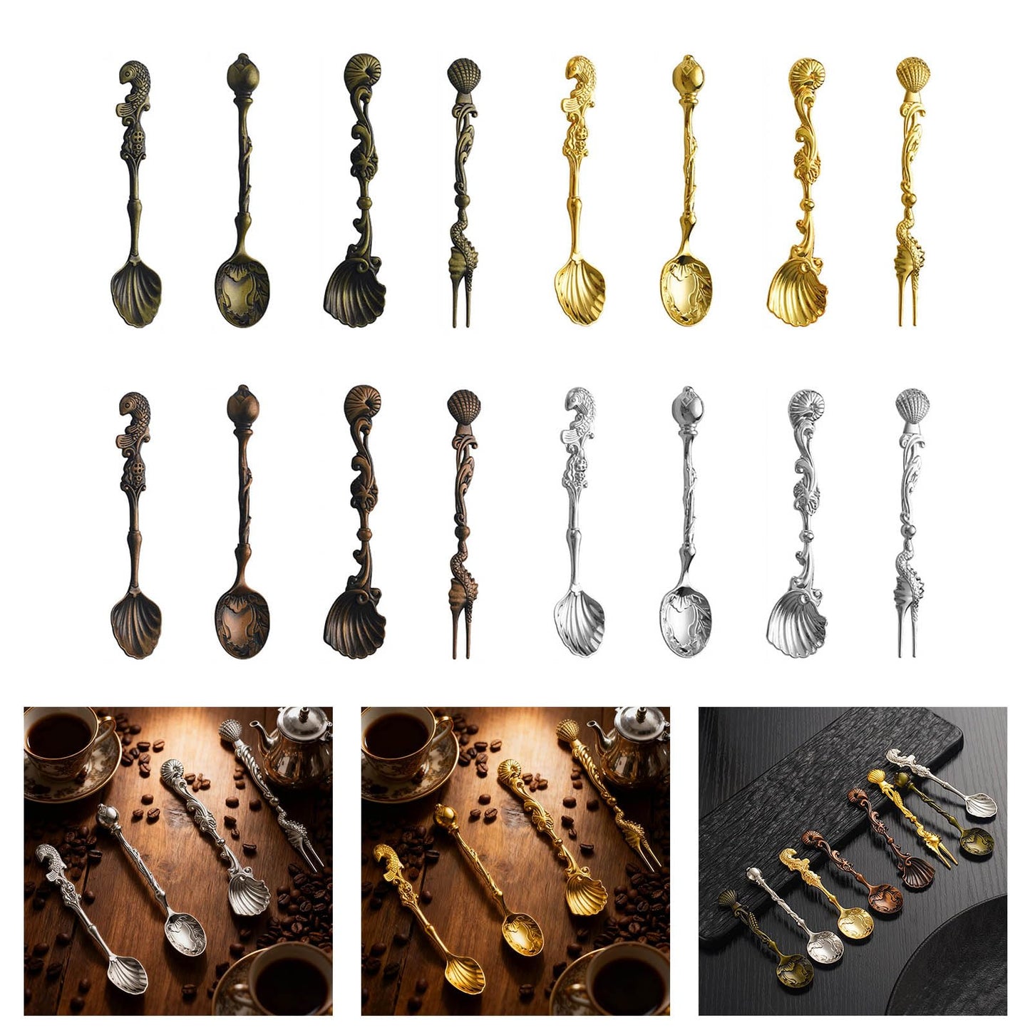 Elegant Demitasse Scoops for Seasoning Coffee Dessert Drink Mixing Metal Zincs Alloy Dessert Spoon Kitchen Gadget Salt Spoon