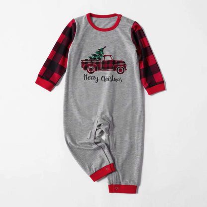 IFFEI Matching Family Pajamas Sets Christmas PJ's Sleepwear Truck Print Top and Plaid Pants with Pocket 6-7 Years