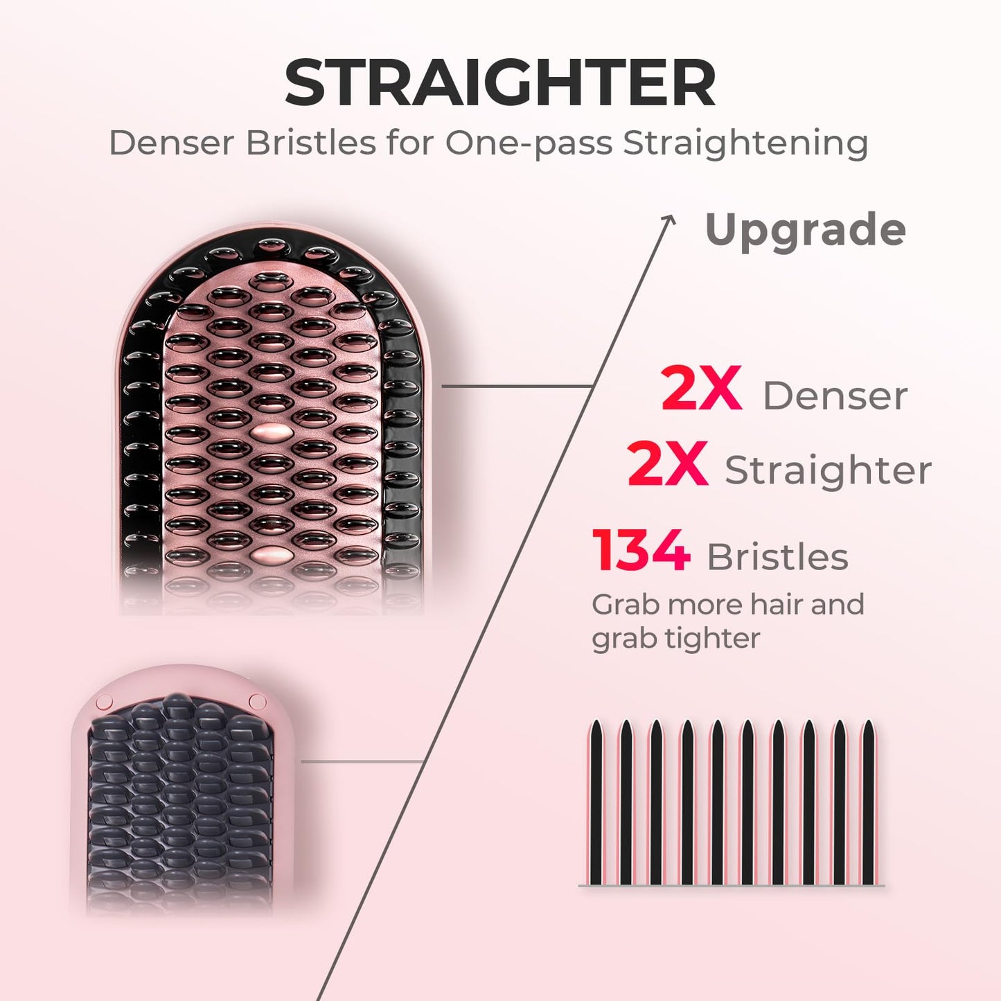 TYMO Hair Straightener Brush - Upgraded Ionic Plus Straightening Brush with Dense Bristles, 16 Temps, Dual Voltage | Ceramic Hot Comb for Women | Flat Iron for Thick Curly Hair, Black