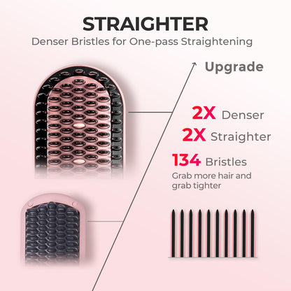 TYMO Hair Straightener Brush - Upgraded Ionic Plus Straightening Brush with Dense Bristles, 16 Temps, Dual Voltage | Ceramic Hot Comb for Women | Flat Iron for Thick Curly Hair, Black