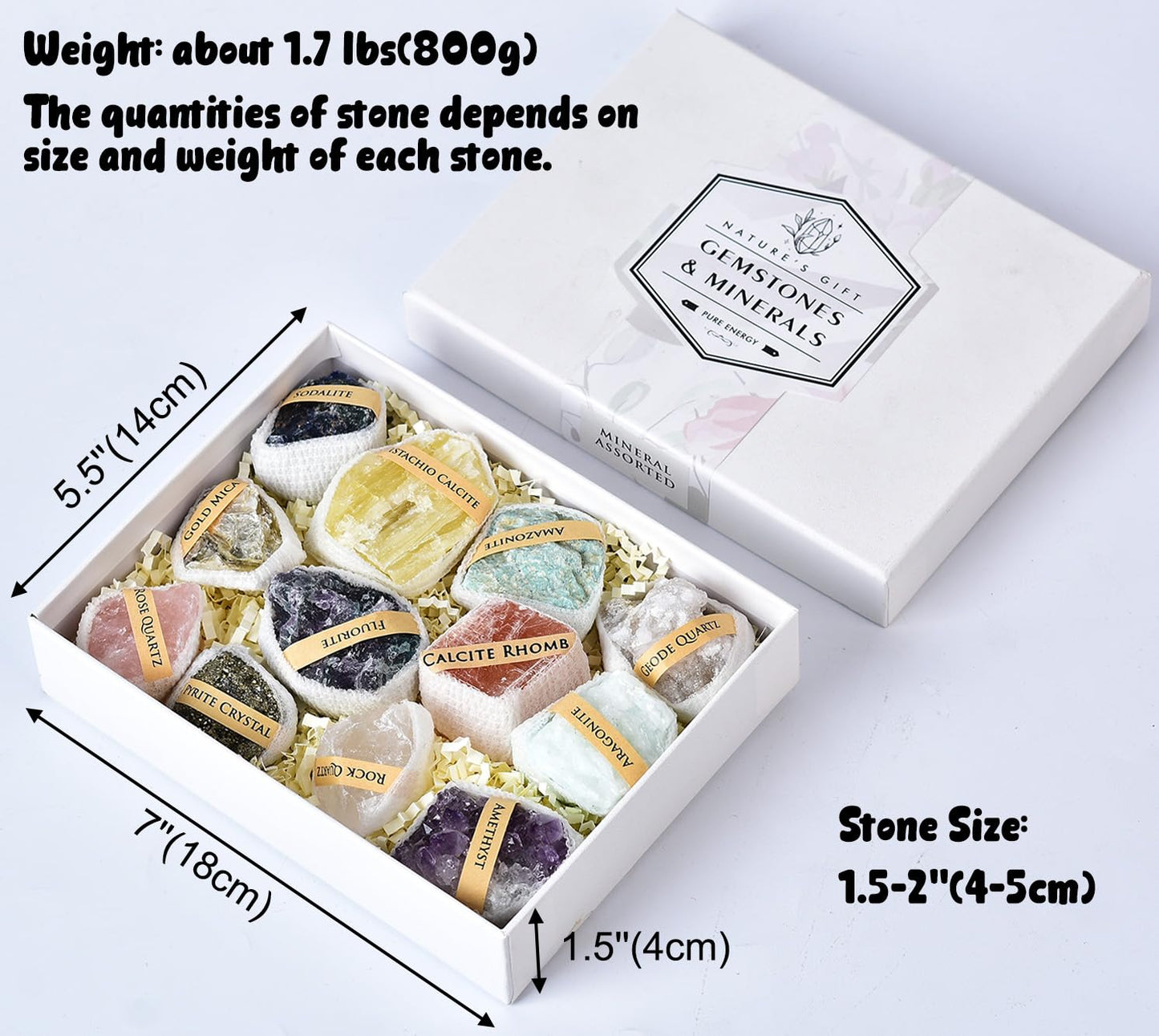 JIC Gem Mix Rough Crystals and Healing Stones in Gift Box Raw Stones and Crystals Natural Mineral Gemstone Specimen About 1.7 Lbs