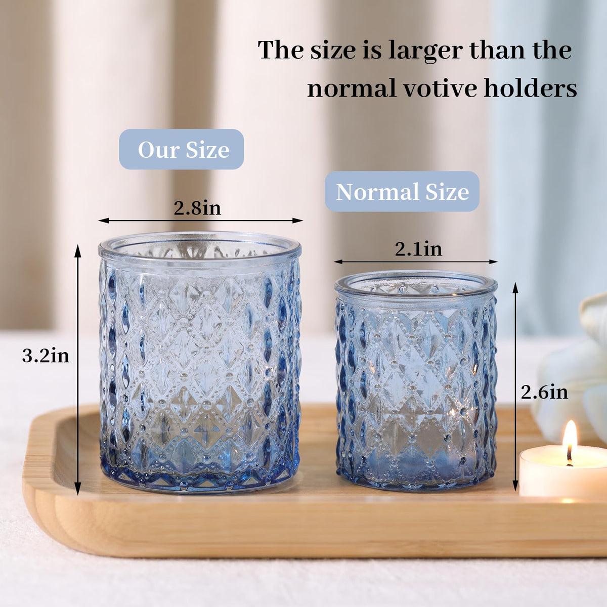 8 Pcs Large Votive Candle Holders Blue Tea Light Candle Holders Glass Candle Holder for Wedding, Bridal Shower, Table Centerpiece, Party, Home Decor