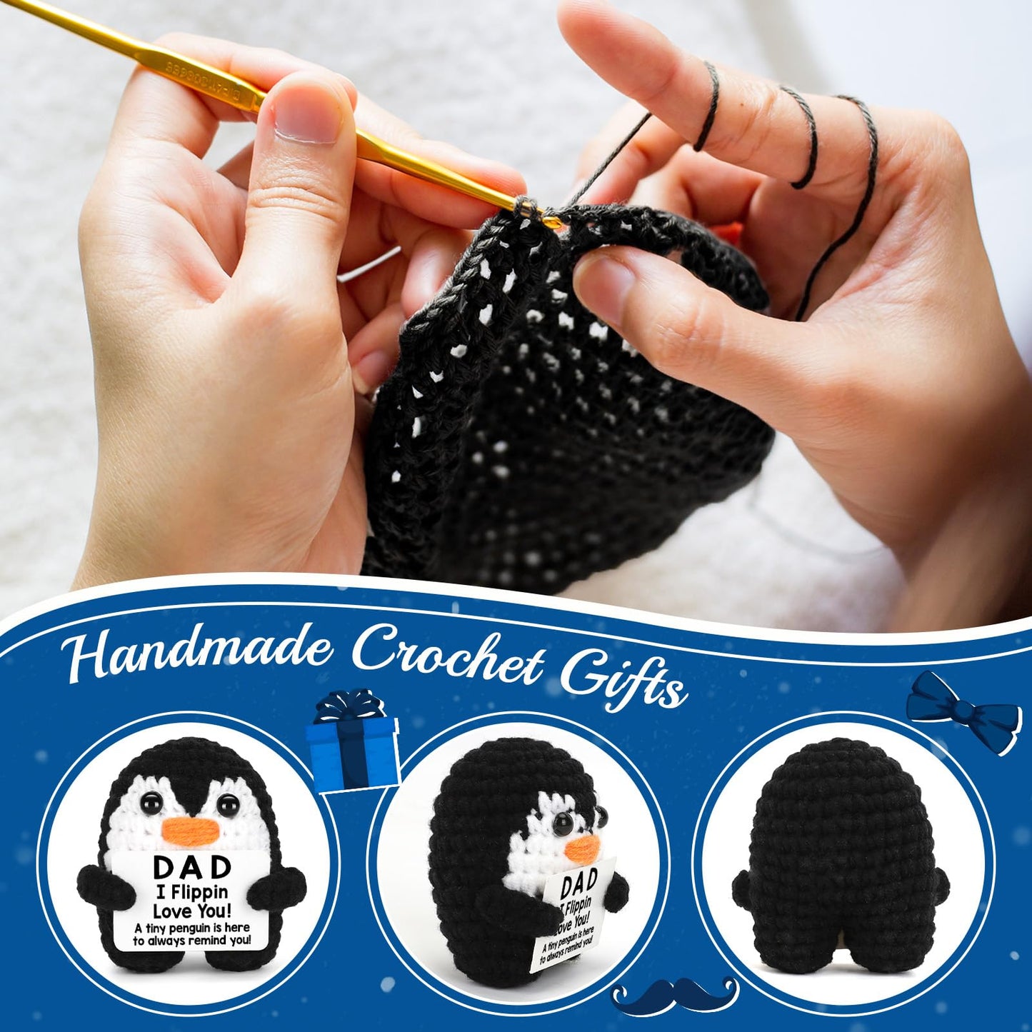 Positive Crochet Penguin, Mini Funny Brithday Galentines Valentines Gifts for Women Men Teens Boys Girls, Inspirational Appreciation Gifts for Coworker Friend Sister Her Him, Emotional Positive Decor