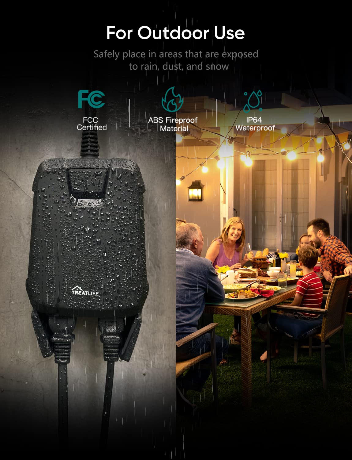 TREATLIFE Outdoor Smart Plug with 2 Individual Control Outlets, IP64 Weather Resistance, Smart Home Outlet Timer Compatible with Alexa, Google Home and SmartThings, 2.4GHz WiFi Only, No Hub Required