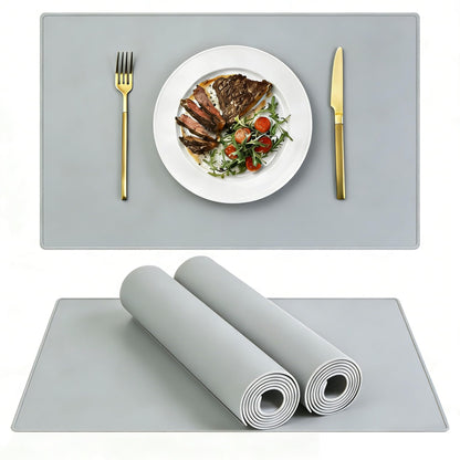IYYI Silicone Placemats, Dining Placemats Set of 4, Waterproof Placemats for Kids, Heat Resistant Non-Slip Silicone Mats for Dinner Table, Dishwasher Safe (Light Gray, 18.9×11.8)