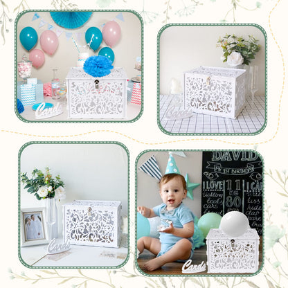 OurWarm White Wedding Card Box with Lock, PVC Gift Card Box for Wedding Decorations for Reception, Money Gift Boxes for Party Reception Anniversary Bridal Baby Shower Decorations