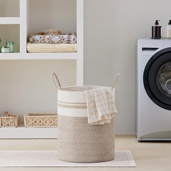 VIPOSCO Large Laundry Hamper, Tall Woven Rope Storage Basket