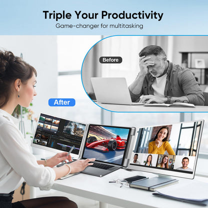 15.6" Laptop Screen Extender, FHD 1080P IPS Portable Monitor for Laptops 12~18.5 inch, Triple Screen Laptop Monitor Extender Display, Plug & Play with USB-C HDMI for Windows/MacBook/PS5/Switch/PS4