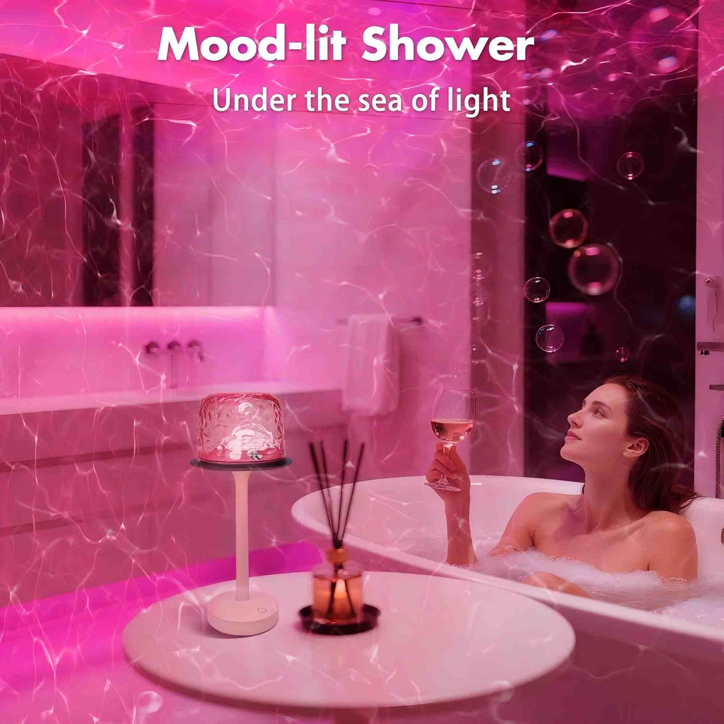VerveAura Rechargeable Waterproof Shower Lamp, Cordless LED Bathroom Table Light, Ambient Mood Lamp for Bathtub, Spa, Bedroom, Bedside & Nightstand Decor Lighting