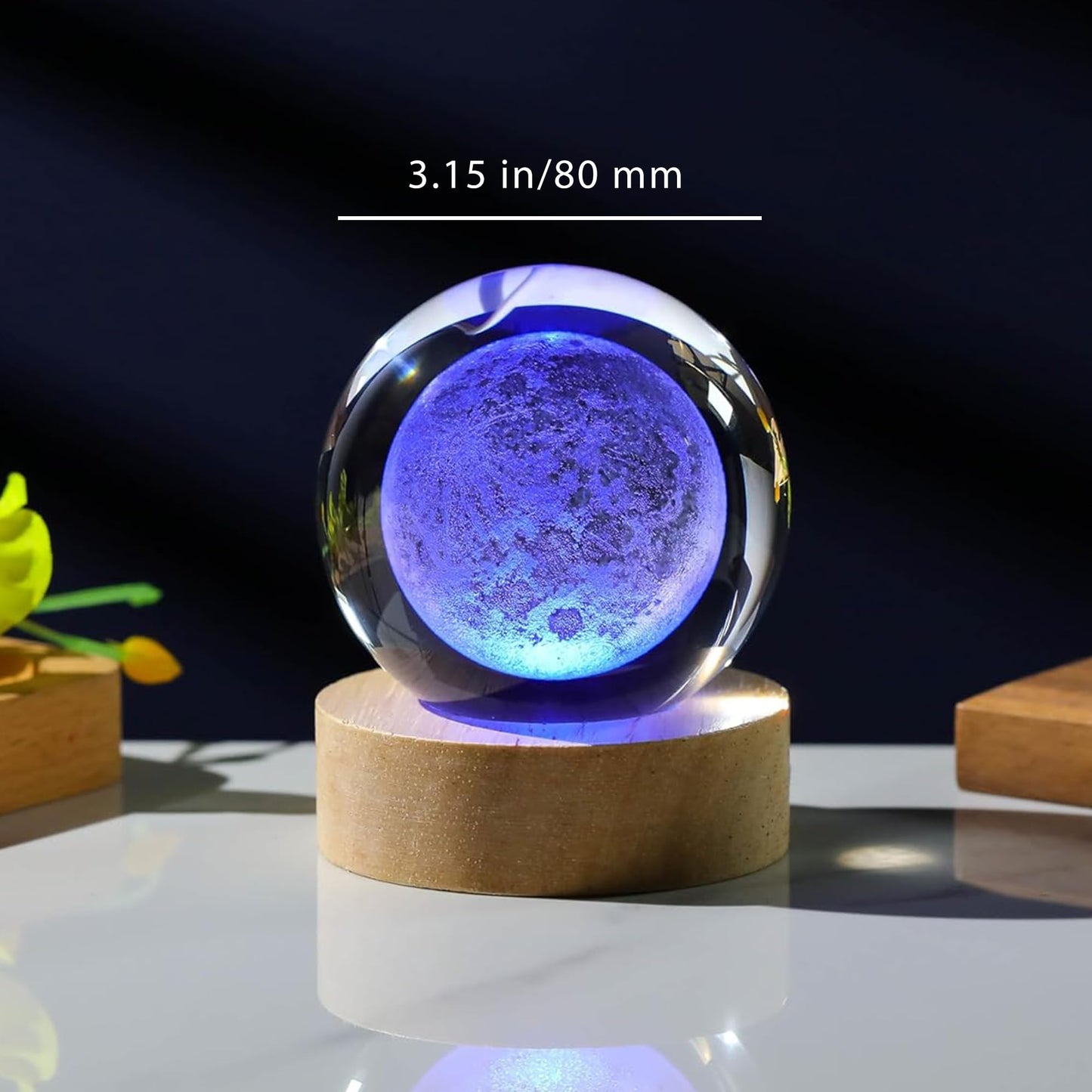 AOFEGRLT 3D Moon Crystal Ball with LED Stand, Remote Control, 16 Colors Change, Moon Figurine Glass Sphere Lamp Night Light Gifts for Women Kids(80mm)