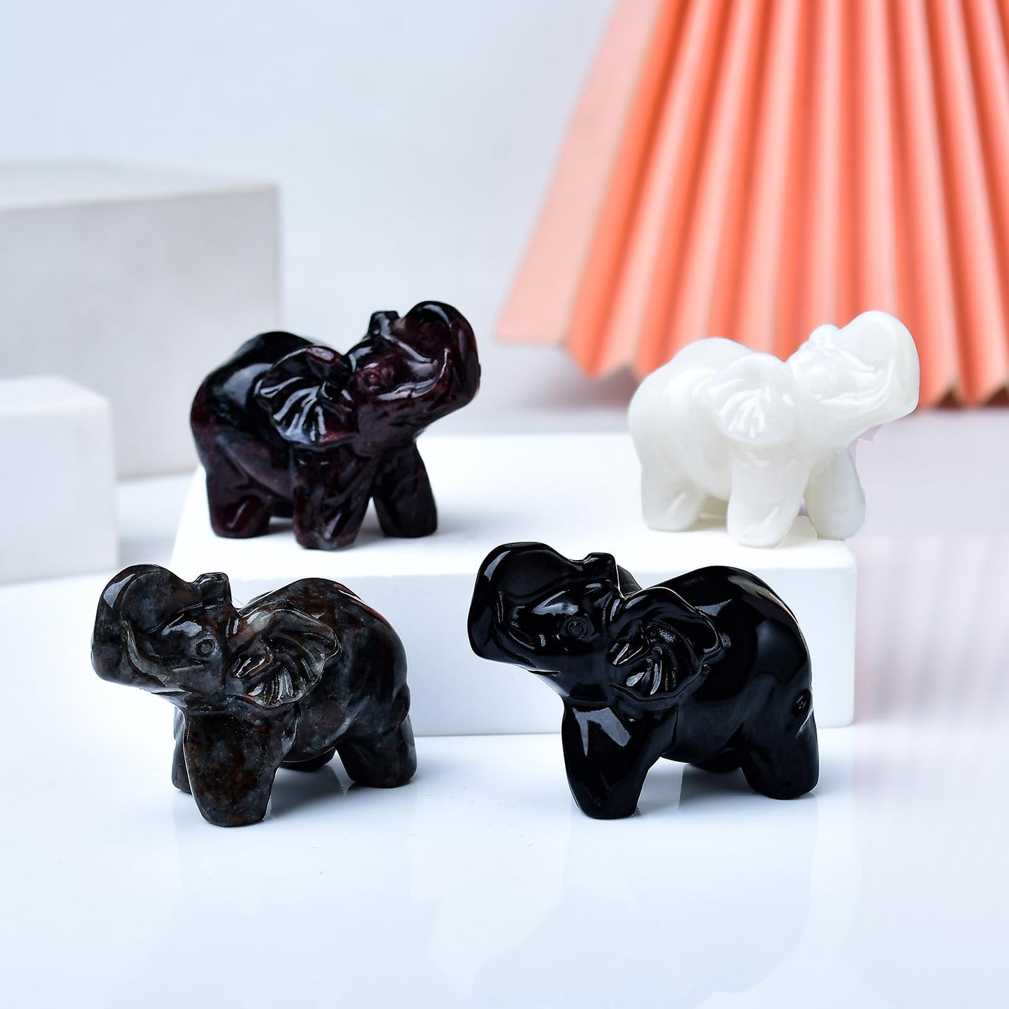 WUYOUSHI Flame Stone Crystal Elephant Statue 2" Healing Crystal Handmade Figurine Lucky Guardian Pocket Statues Reiki Meditation Office Home Decoration Gift