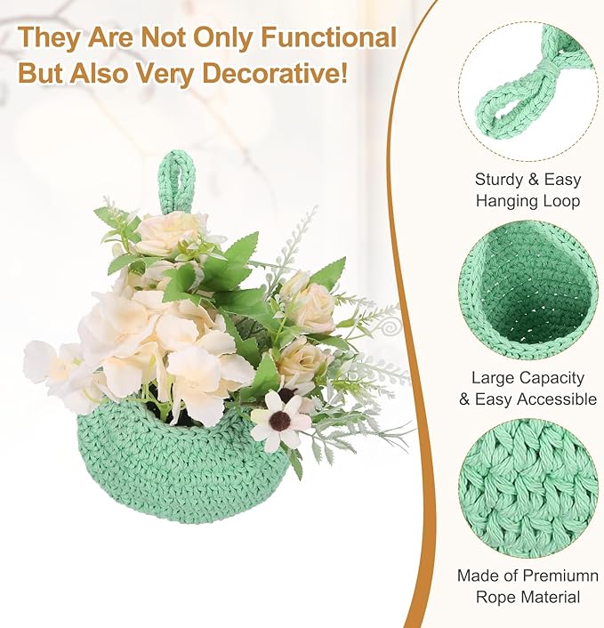 uxcell Hanging Fruit Baskets for Kitchen, Hand-Woven Wall Hanging Storage Jute