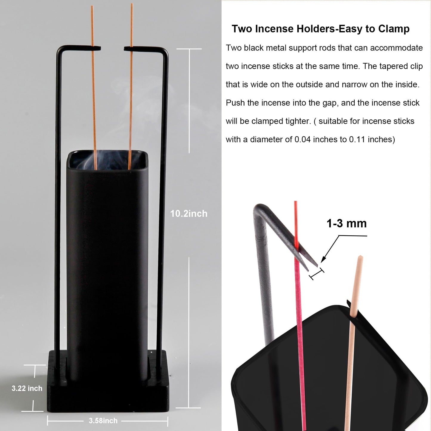 Hukalw Incense Holder for Sticks, Upside Down Incense Burner with Removable Black Glass Ash Catcher Anti-Ash Flying