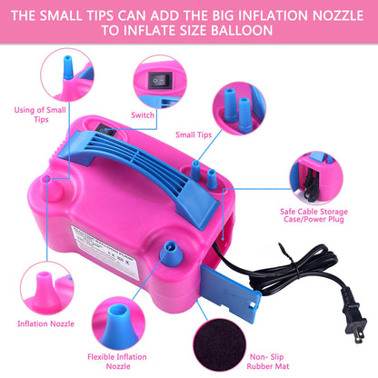 Balloon Pump Electric, 110V 600W Balloon Blower Inflator Dual Nozzle Air Pump Balloons Inflator for Decoration, Party, Sport,Gifts:2 Balloon Tying Tools