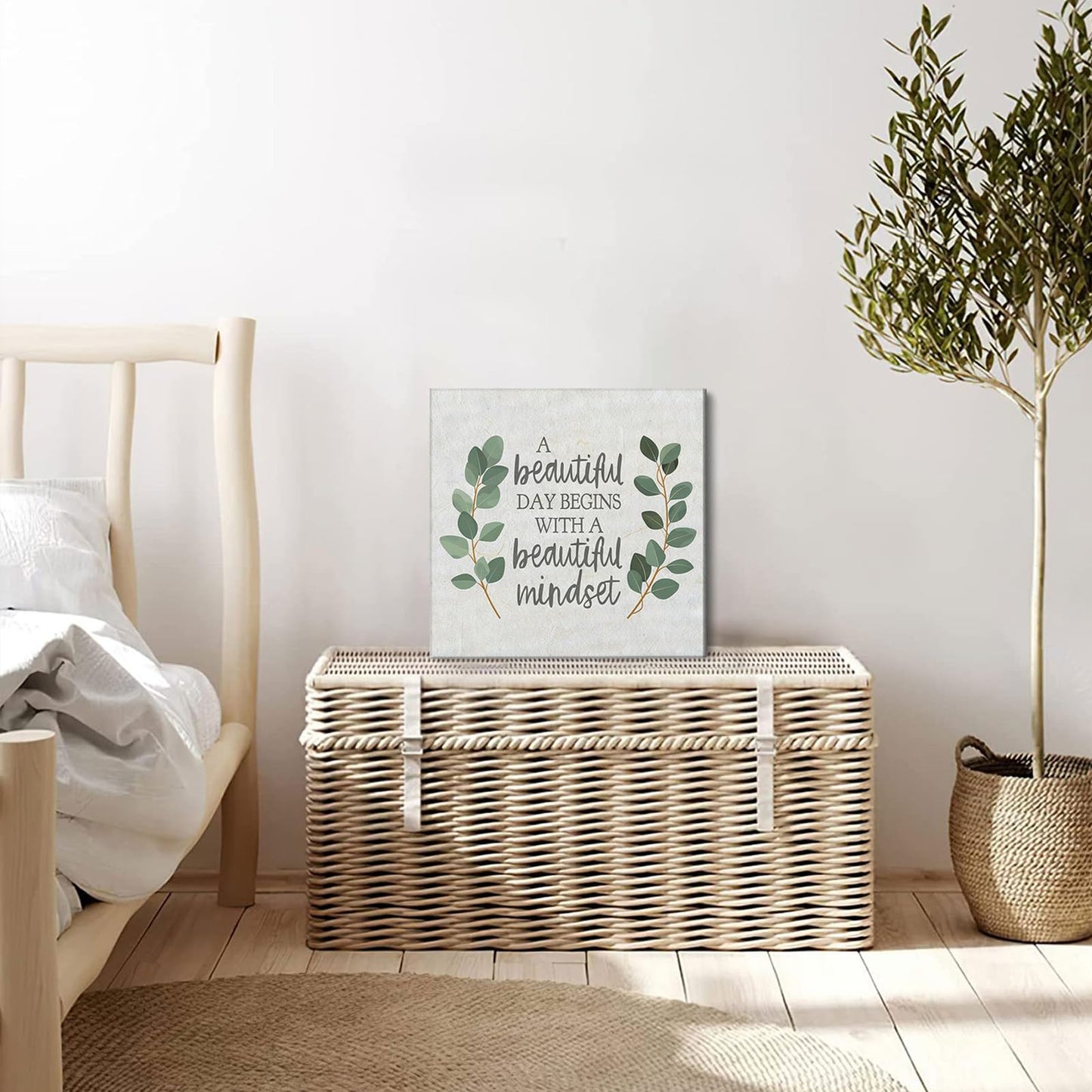 Framed Inspirational Wall Art Minimalist Eucalyptus Wall Decor Motivational Positive Quotes Canvas Posters Prints Green Botanical Pictures for Office Living Room Bedroom Decoration (12"x12")