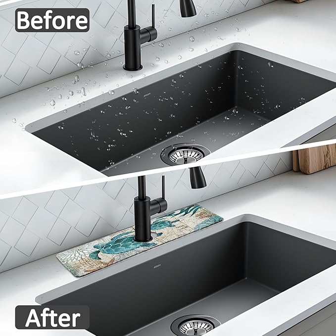 2PCS 15" X 5.5" Kitchen Sink Splash Guard Faucet Mat Sea Turtles Super