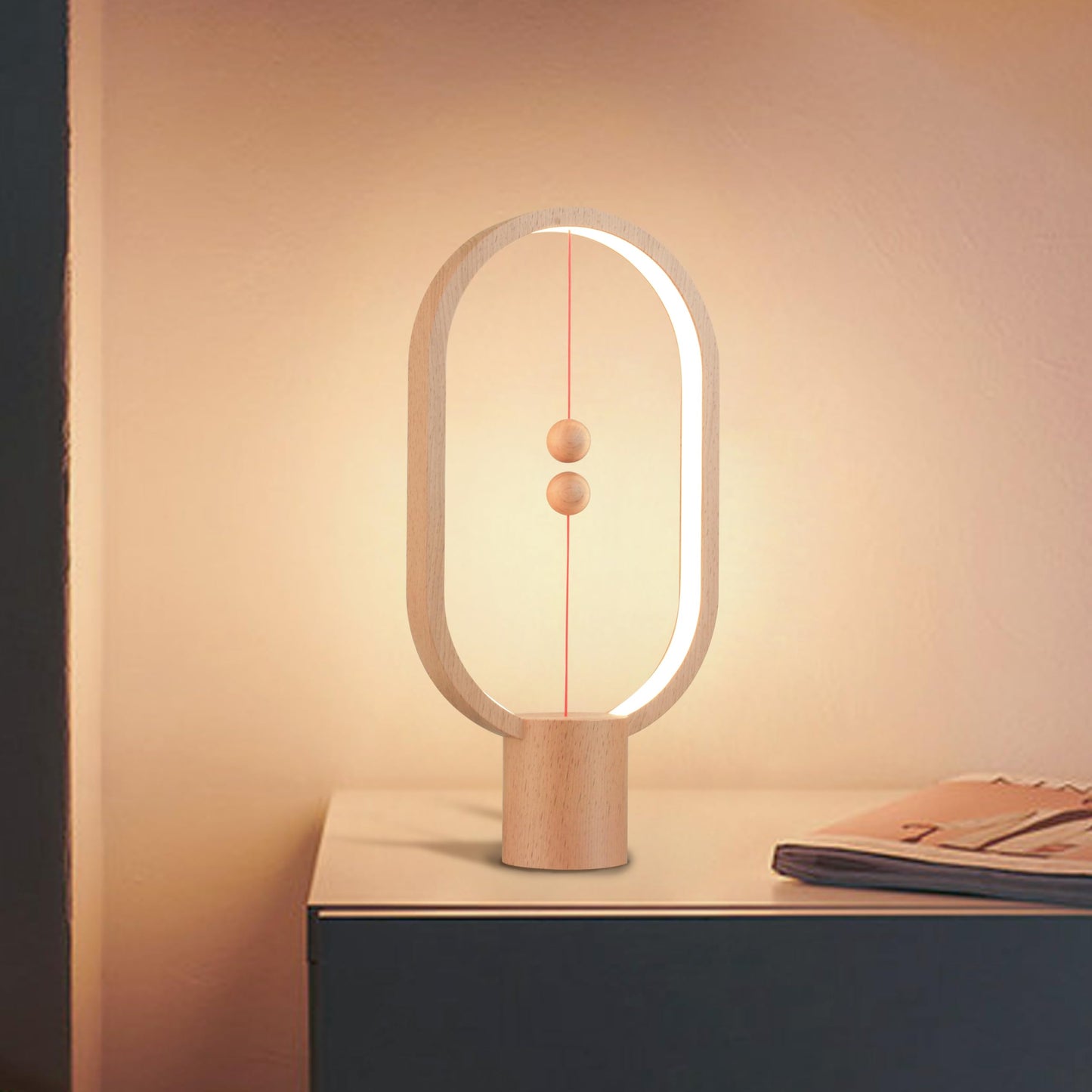BABLOOM Heng Balance Light, USB Powered LED Table lamp, Creative, Magnetic Switch Night Light, dimmable Eye Protection Table lamp, Used for Gifts, Decoration Bedside, Dormitory and Office(Wood Grain)